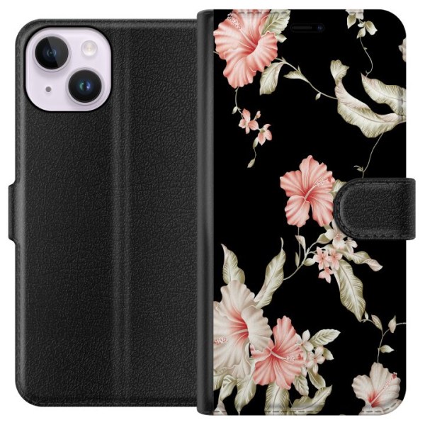 Apple iPhone 14 Plånboksfodral Floral Pattern Black