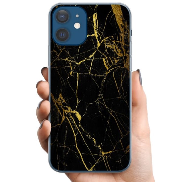 Apple iPhone 12  TPU Mobilcover Marmor Sort & Guld