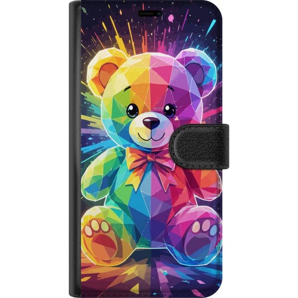 Kompatibelt Lommeboketui til Apple iPhone 14 Pro Max Regnbuefarget geometrisk teddybjørn i prismeformet neonlys