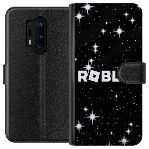 Kompatibel Tegnebogsetui til OnePlus 8 Pro Roblox-logo i rummet med stjerner