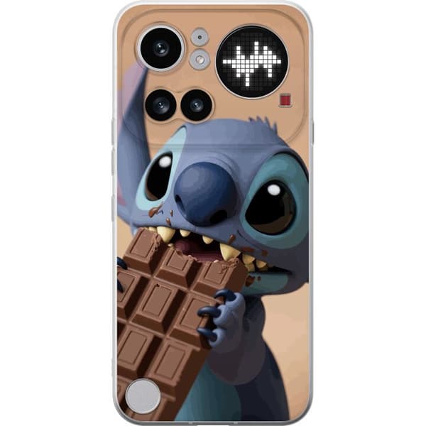 Kompatibelt Mobildeksel til Nothing Phone 4a Pro Søtt blått romvesen som spiser en stor sjokoladeplate blå
