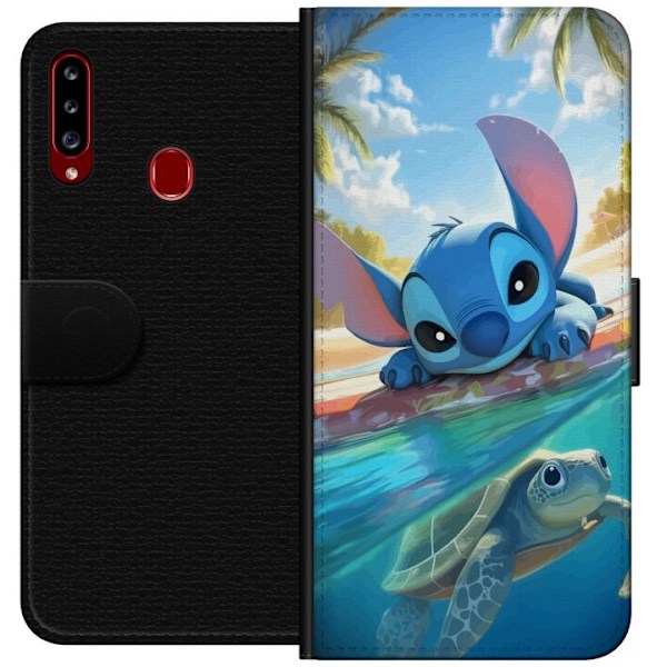 Samsung Galaxy A20s Lompakkokotelo Stitch kilpikonnalla - söp