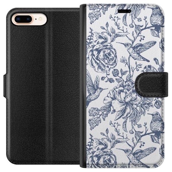 Apple iPhone 8 Plus Lompakkokotelo Kukat & Linnut - Romanttine