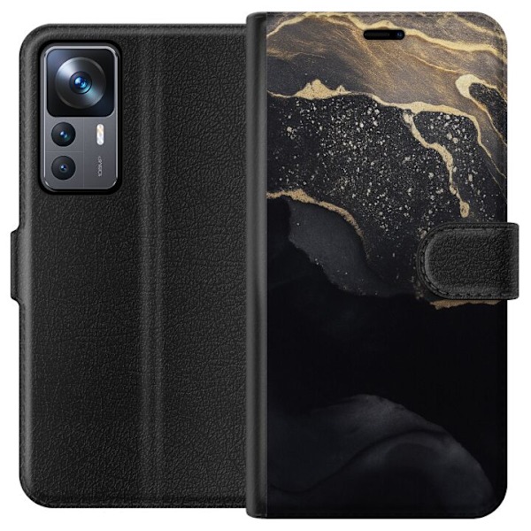 Xiaomi 12T Pro Tegnebogsetui Sort guld abstrakt