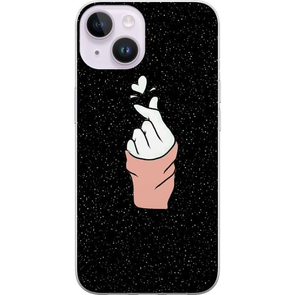 Kompatibelt Mobildeksel til Apple iPhone 14 Minimal håndgest med hjerter i mørkt verdensrom