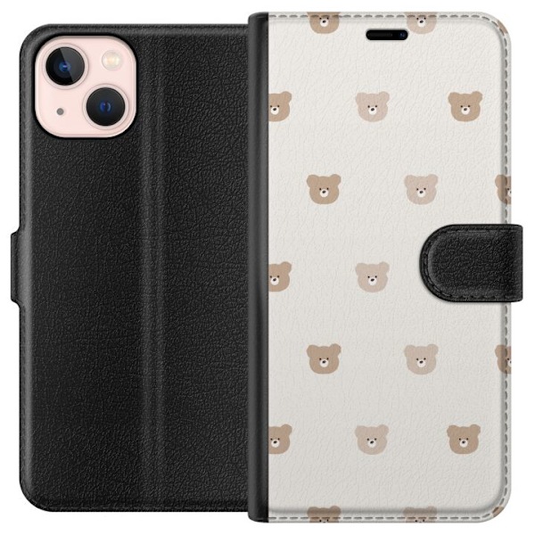 Apple iPhone 13 Tegnebogsetui Teddybaggrund - søde teddybjør