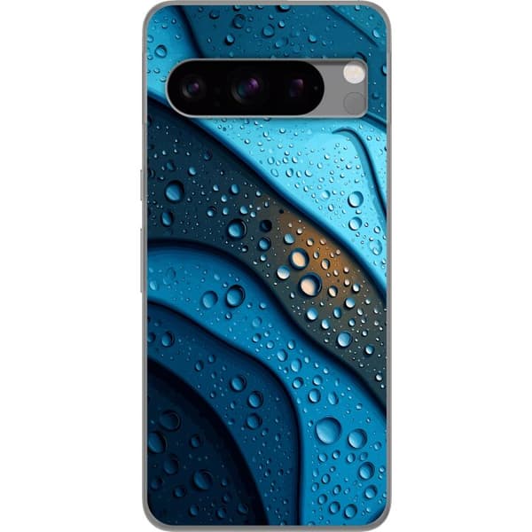 Kompatibelt Mobildeksel til Google Pixel 8 Pro Blå abstrakte bølger med glitrende vanndråper i moderne grafisk design blå