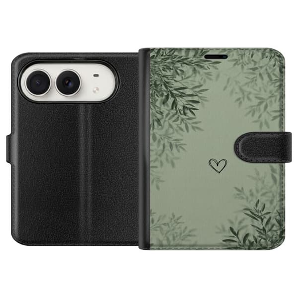 Kompatibel Tegnebogsetui til Apple iPhone Duo Minimalistisk grønt motiv med håndtegnet hjerte, bløde bladskygger og rolig botanisk baggrund grøn