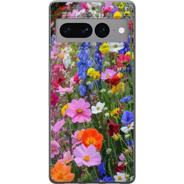 Google Pixel 7 Pro Läpinäkyvä kuori Kukkakuvioinen mobiilikuori kesäisellä niityllä ja luontomaisemalla