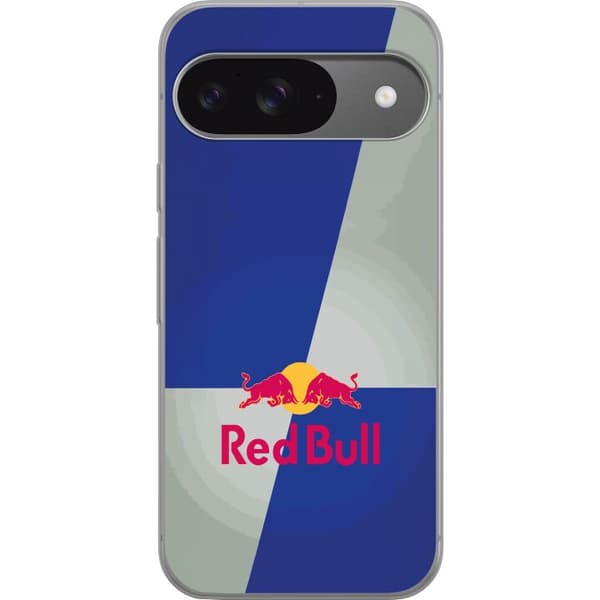 Kompatibelt Mobildeksel til Google Pixel 9 Minimalistisk Red Bull-logo med blå og grå bakgrunn blå