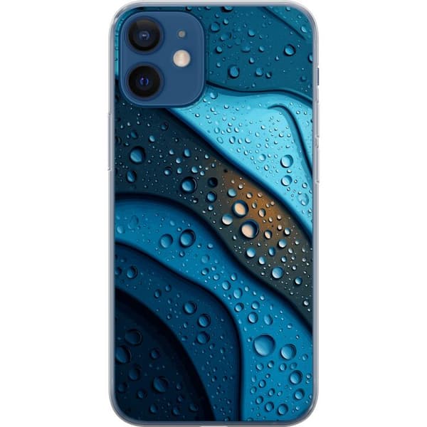 Kompatibelt Mobildeksel til Apple iPhone 12 Blå abstrakte bølger med glitrende vanndråper i moderne grafisk design blå
