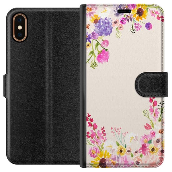 Kompatibel Tegnebogsetui til Apple iPhone X Blommig akvarellram