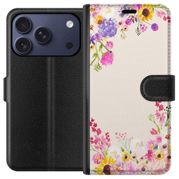 Kompatibel Tegnebogsetui til Apple iPhone 17 Pro Blommig akvarellram