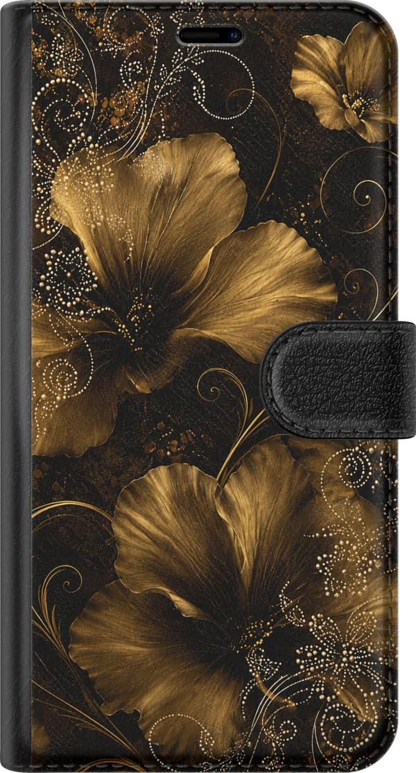 Kompatibelt Plånboksfodral till Apple iPhone 17 Golden Noir Bloom svart
