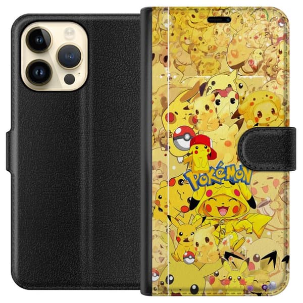 Kompatibel Tegnebogsetui til Apple iPhone 15 Pro Max Sød Pikachu-collage med Pokémon-tema i bløde gule nuancer gul