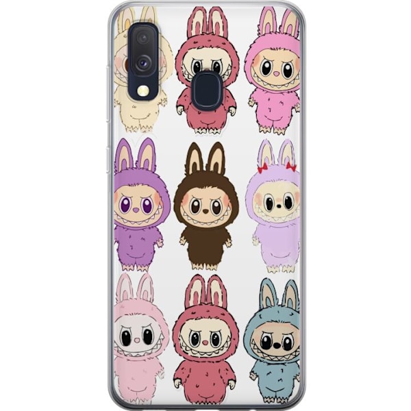 Samsung Galaxy A40 Genomskinligt Skal Labubu Pink Monster – Popkonst med Kawaii-touch