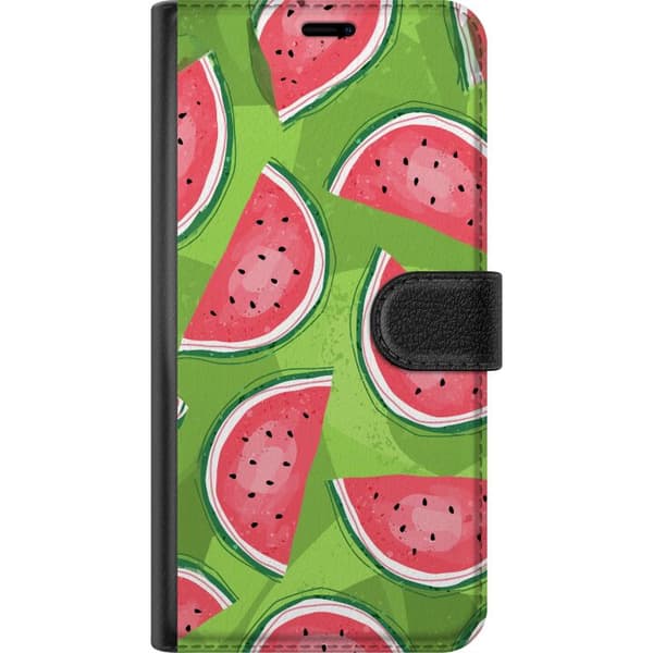 Kompatibel Tegnebogsetui til Apple iPhone 16e Farverigt mønster med saftige vandmelonskiver grøn