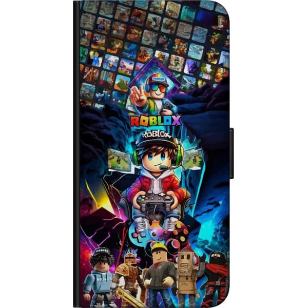 Kompatibel Tegnebogsetui til Samsung Galaxy Note20 Farverig Roblox-collage med spilkarakterer, controllere og neonlys, energifyldt gamingdesign