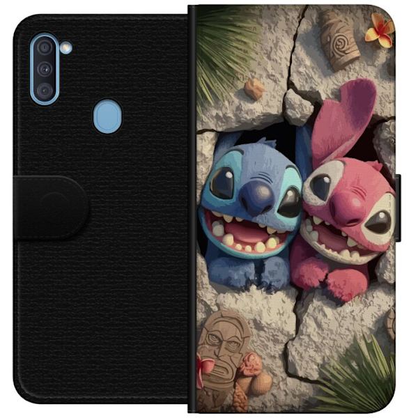 Samsung Galaxy A11 Tegnebogsetui Stitch Angel Lilo & Stitch Motiv Disney Kærlighed Tegneseriekarakter Populær Blå Alien Sjov Disney-film