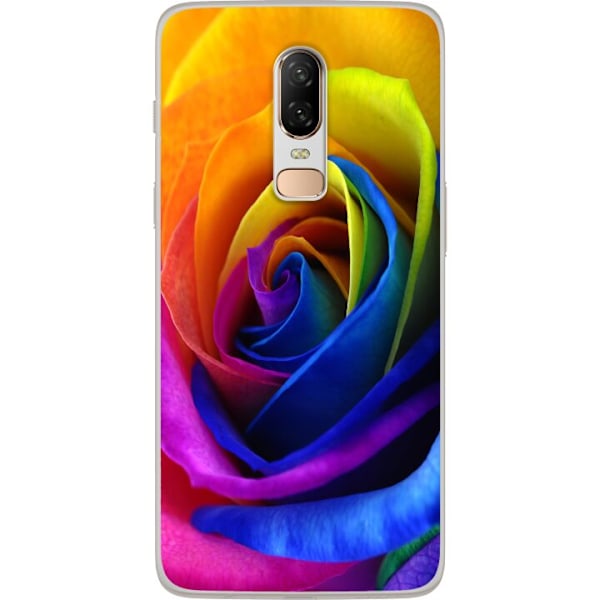 OnePlus 6 Gennemsigtig cover Regnbue Rose