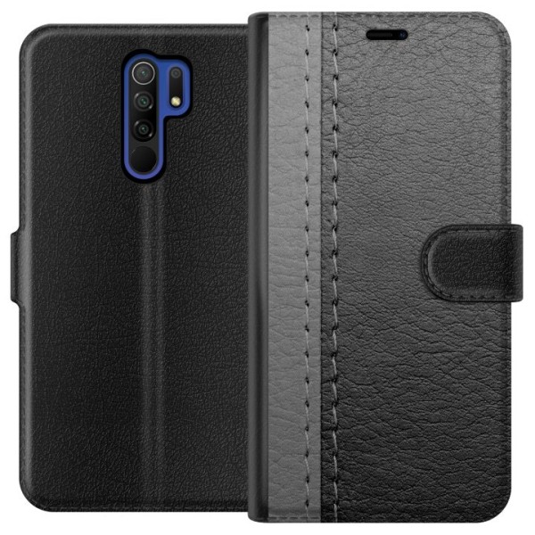 Xiaomi Redmi 9 Plånboksfodral Black & Grey Leather