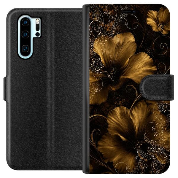 Kompatibel Tegnebogsetui til Huawei P30 Pro Gylden Noir-blomstring sort
