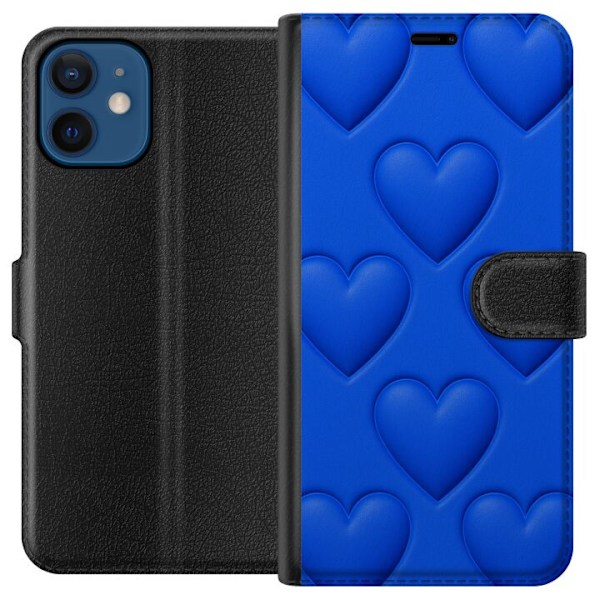 Apple iPhone 12 mini Lompakkokotelo Siniset Sydämet