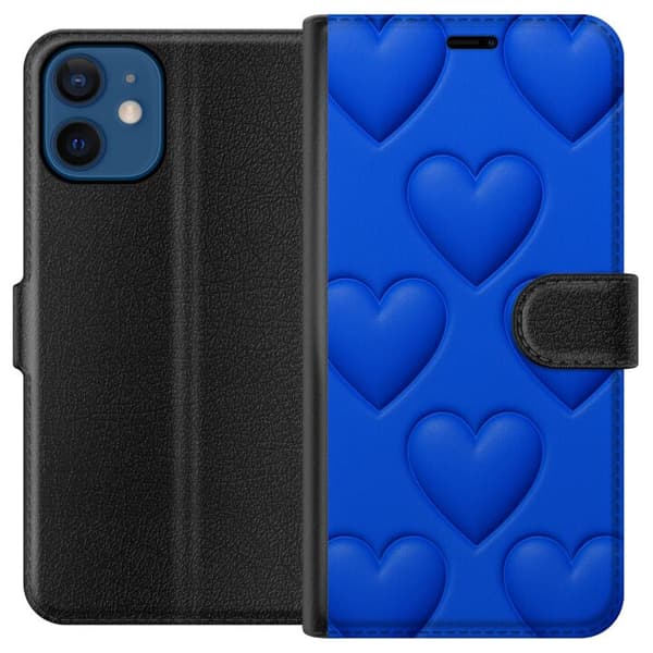 Kompatibel Tegnebogsetui til Apple iPhone 12 mini Blå Hjerter