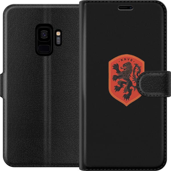 Kompatibel Tegnebogsetui til Samsung Galaxy S9 Orange skjold med sort heraldisk løve mod sort baggrund sort