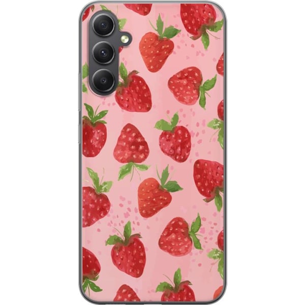 Samsung Galaxy S23 FE Genomskinligt Skal Strawberry Dreams – jordgubbsmönster i retrostil