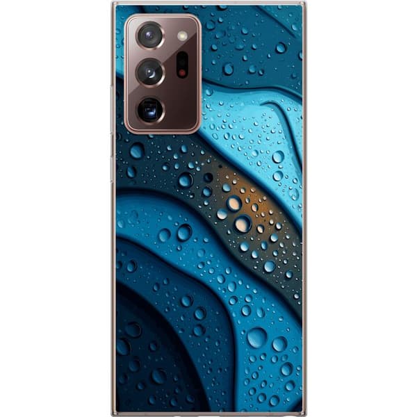 Kompatibelt Mobildeksel til Samsung Galaxy Note20 Ultra Blå abstrakte bølger med glitrende vanndråper i moderne grafisk design blå