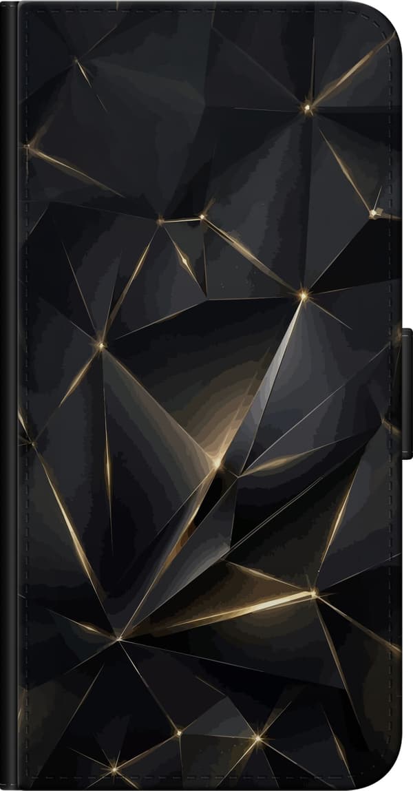 Kompatibel Tegnebogsetui til OnePlus 9 Pro Abstrakte sorte geometriske former med tynde gyldne linjer og lyspunkter sort