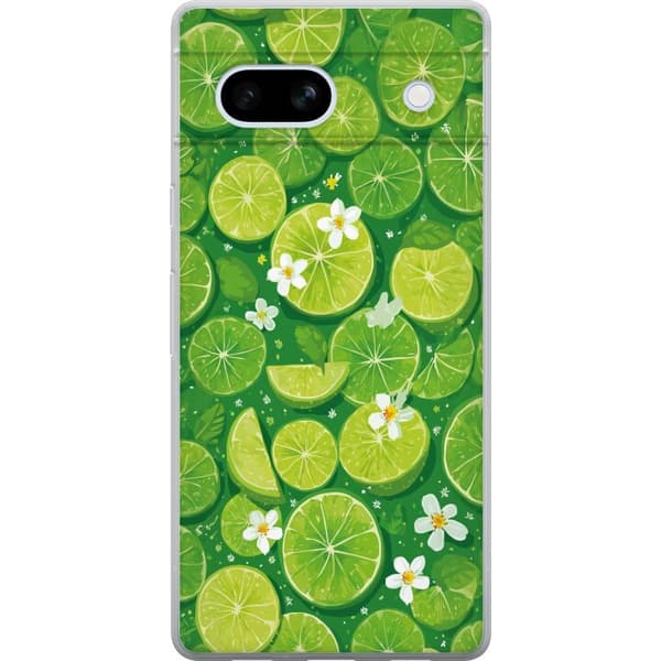 Kompatibelt Mobildeksel til Google Pixel 7a Sommerlig mønster med limefrukter og hvite blomster grønn