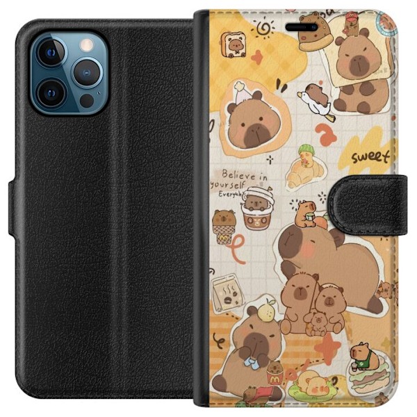 Apple iPhone 12 Pro Max Tegnebogsetui Kawaii capybara mobilskal med gulliga djurmotiv
