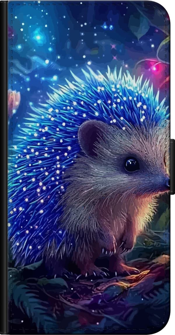 Kompatibelt Lommeboketui til Huawei P40 Pinnsvin med blålysende pigger blant planter og stjernelignende lyspunkter blå
