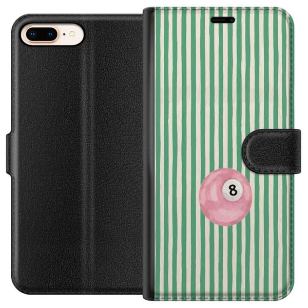 Kompatibel Tegnebogsetui til Apple iPhone 7 Plus Rosa ottebold på grønne striber retro spil og billarddesign grøn