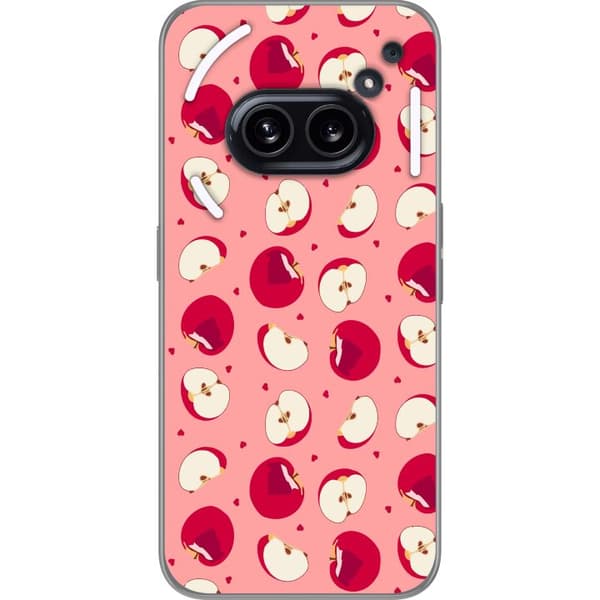 Kompatibelt Mobildeksel til Nothing Phone (2a) Plus Røde epler, epleskiver og små hjerter på rosa bakgrunn, lekent fruktmønster rosa