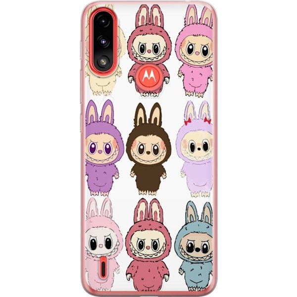 Motorola Moto E7 Power Gennemsigtig cover Labubu Pink Monster - Popkunst med Kawaii-touch