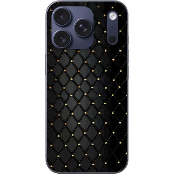 Kompatibel Mobilcover til Apple iPhone 18 Pro Sort geometrisk ternet mønster med guldfarvede linjer og dekorative detaljer sort