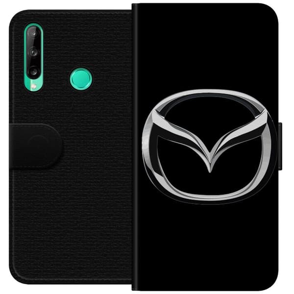 Kompatibel Tegnebogsetui til Huawei P40 lite E Sølvfarvet stiliseret bilemblem mod sort baggrund, minimalistisk bilmotiv sort
