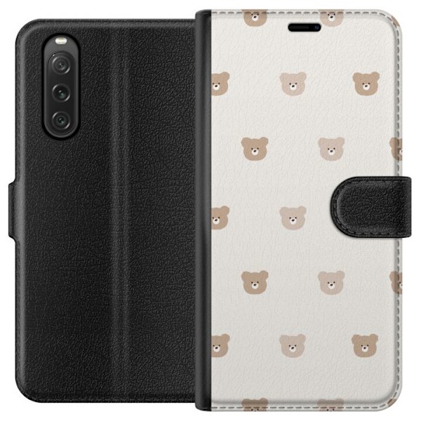 Sony Xperia 10 V Lompakkokotelo Teddy-tausta - söpöt teddykarhut pehmeällä taustalla