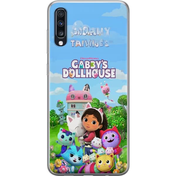 Kompatibelt Mobilskal till Samsung Galaxy A70 Gabby med kattvänner framför dockhuset rosa