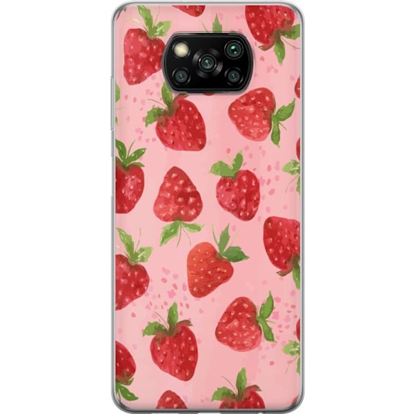 Xiaomi Poco X3 NFC Genomskinligt Skal Strawberry Dreams – jordgubbsmönster i retrostil