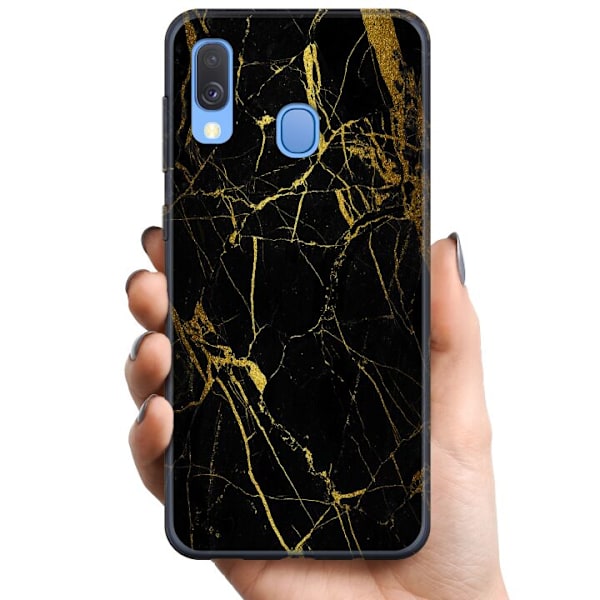 Samsung Galaxy A40 TPU Mobilcover Marmor Sort & Guld