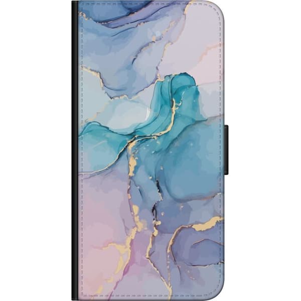 Kompatibel Tegnebogsetui til OnePlus 9 Pro Abstrakt blå pastelmarmor med tynde gulddetaljer