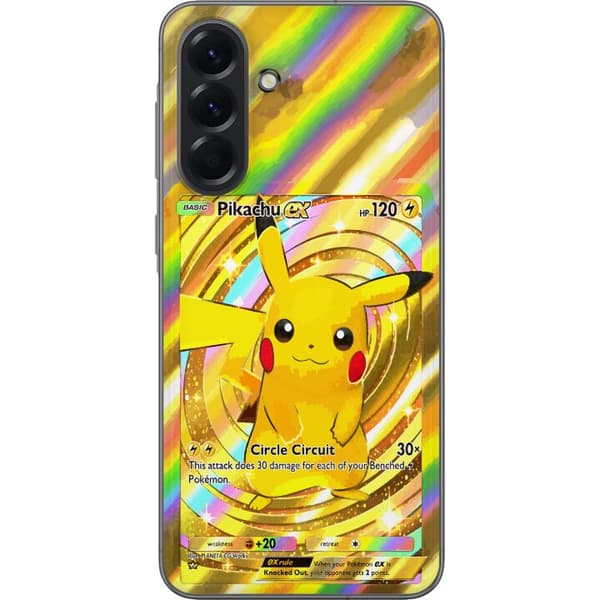 Kompatibelt Mobildeksel til Samsung Galaxy A56 Gullig Pikachu EX samlebilde med regnbueeffekter gull