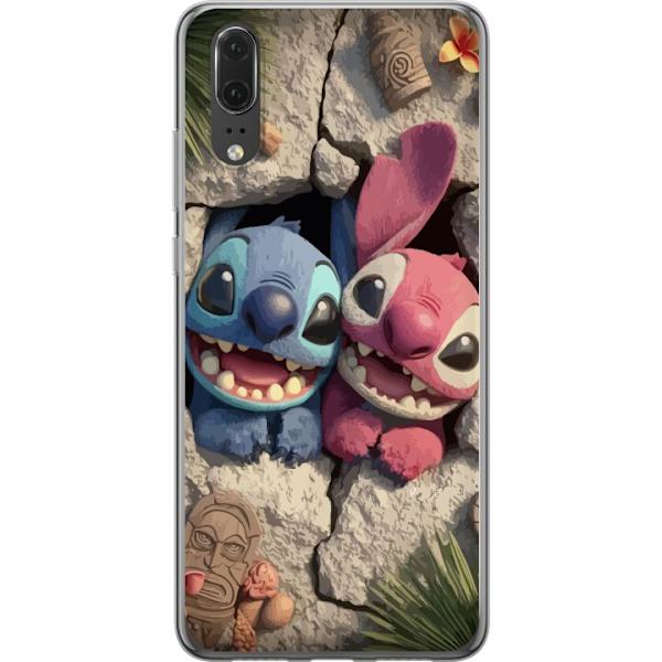 Huawei P20 Genomskinligt Skal Stitch Angel Lilo & Stitch Motiv Disney Kärlek Seriefigur Populär Blå Alien Rolig Disneyfilm