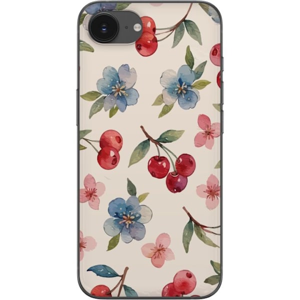 Apple iPhone 16e Gennemsigtig cover Bær & Blomster - mønster med blå blomster og skovbær
