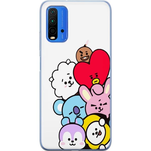 Kompatibelt Mobildeksel til Xiaomi Redmi Note 9 4G BT21-karakterer sammen i en søt minimalistisk illustrasjon hvit