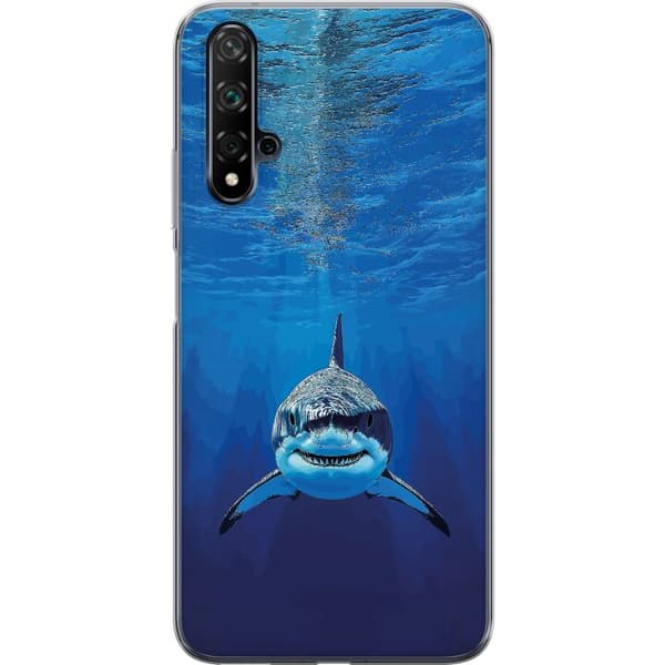 Kompatibelt Mobilskal till Huawei nova 5T Närbild av en vithaj under vattnet blå